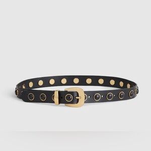 Madewell Black Leather Belt with Gold Grommets and Buckle